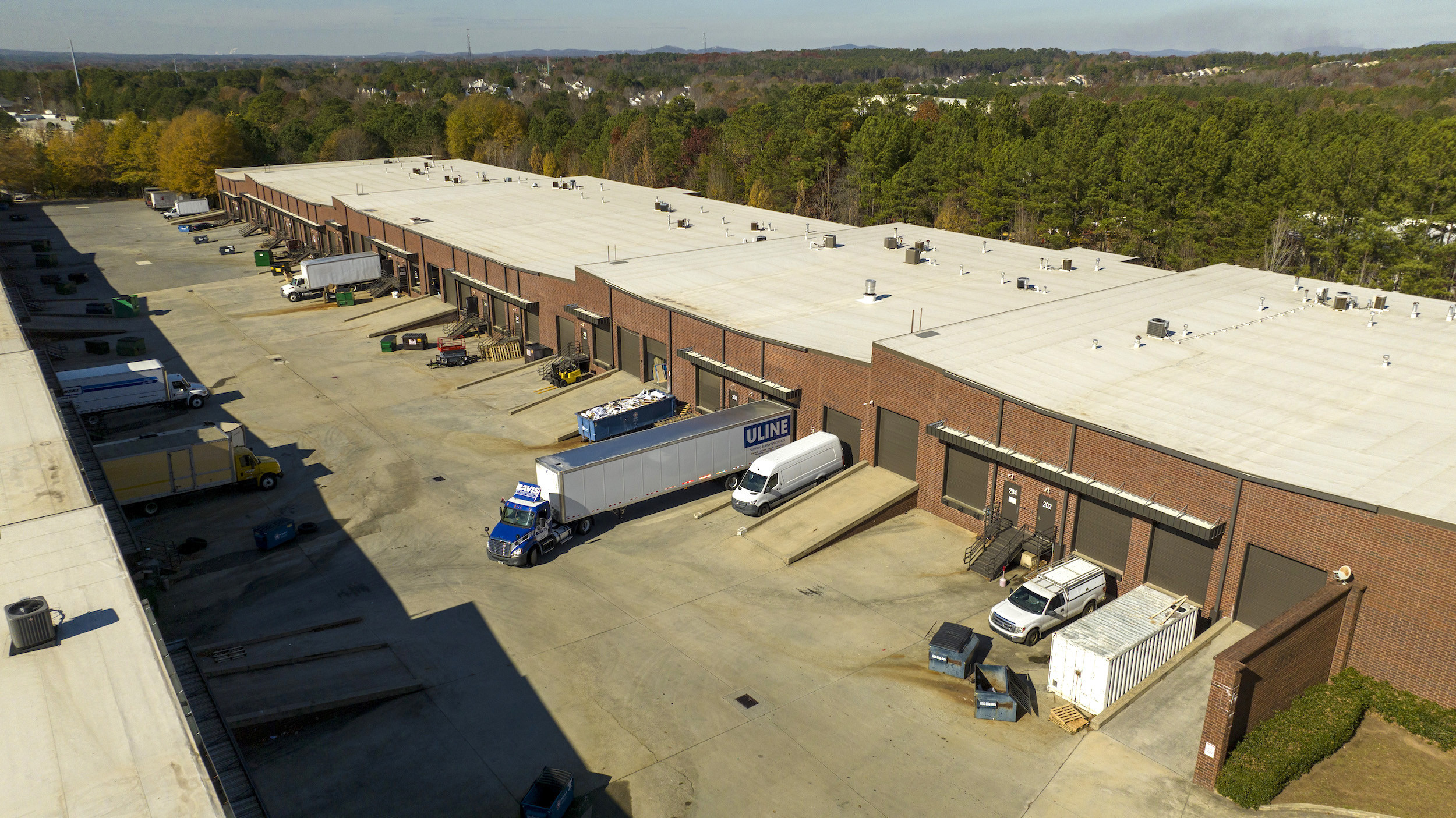 Aerial of warehouse loading docks